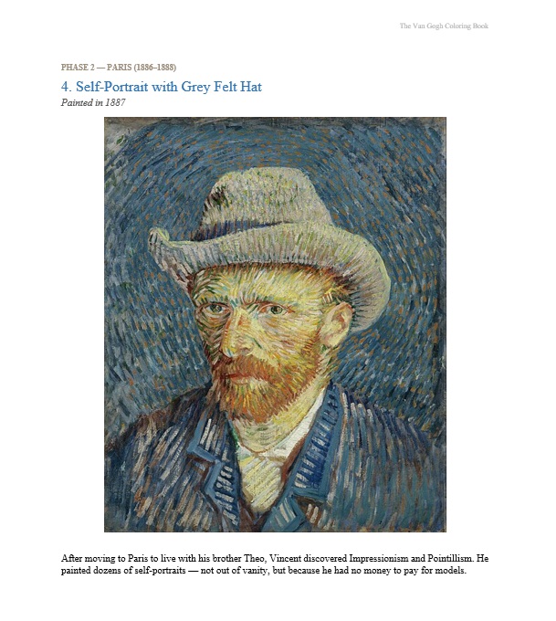 A page from the book showing an original Van Gogh painting with biographical context
