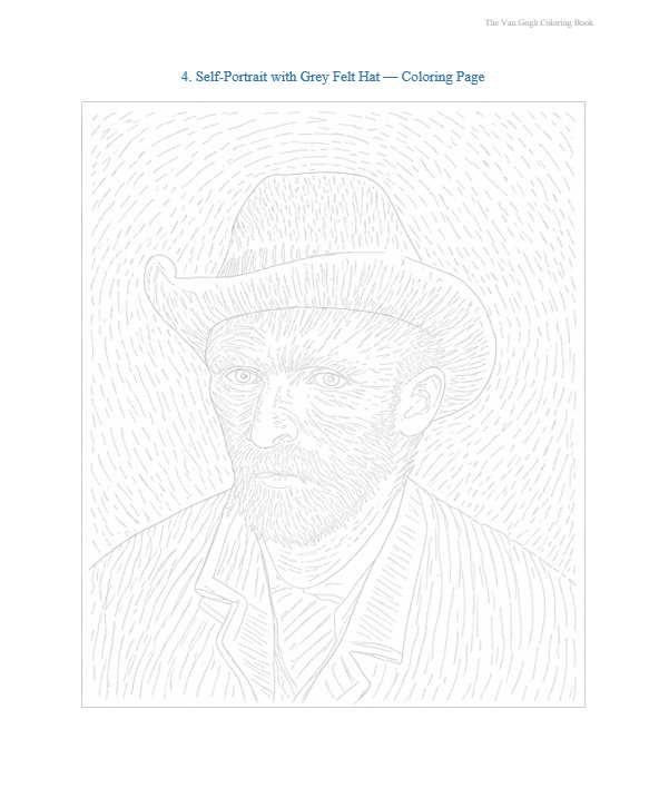 A clean line-art colouring page version of a Van Gogh painting